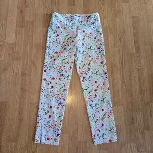 Krazy Larry Pull-On Pants Women’s Size 8 White Multicolor Paint Splatter Made in